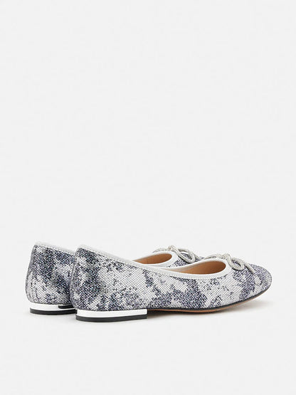 PAZZION, Queenie Bow Glitter Ballerinas, Pewter