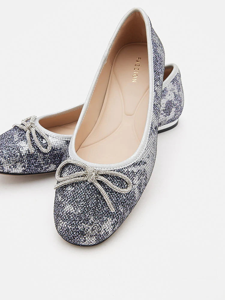 PAZZION, Queenie Bow Glitter Ballerinas, Pewter