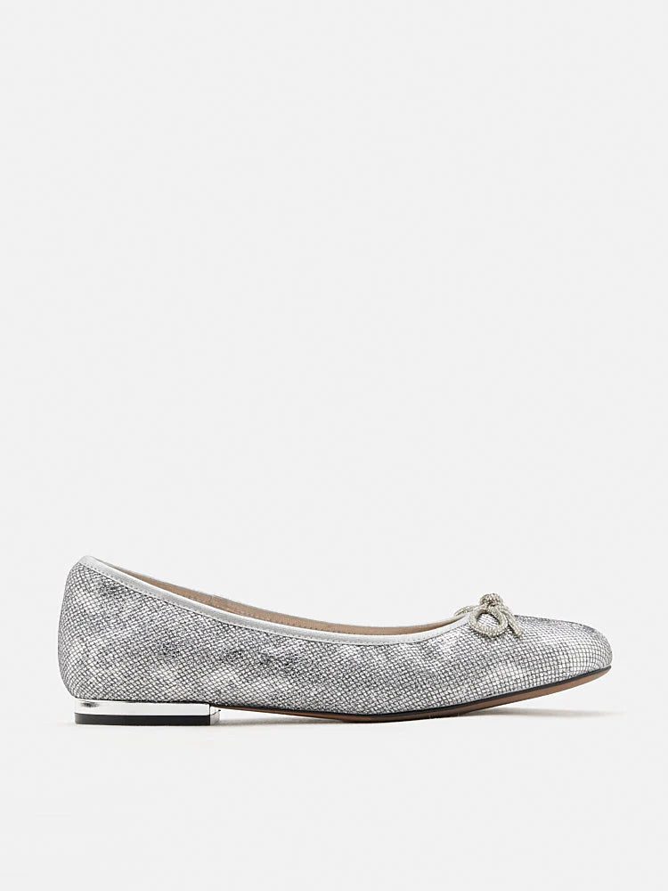 PAZZION, Queenie Bow Glitter Ballerinas, Silver