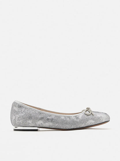 PAZZION, Queenie Bow Glitter Ballerinas, Silver