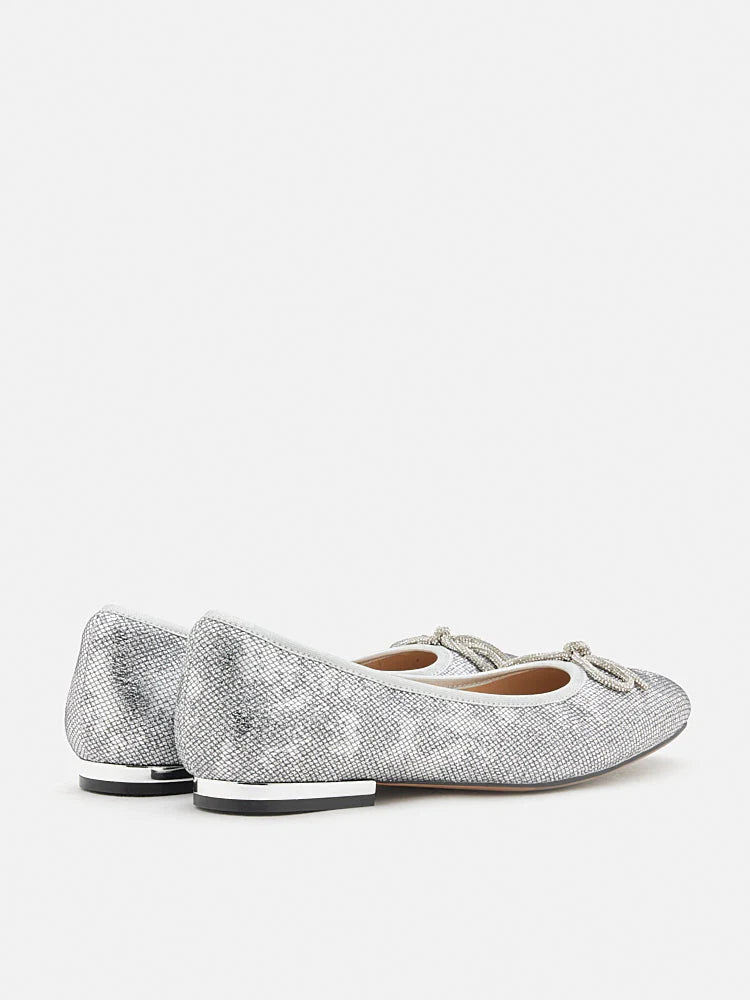 PAZZION, Queenie Bow Glitter Ballerinas, Silver