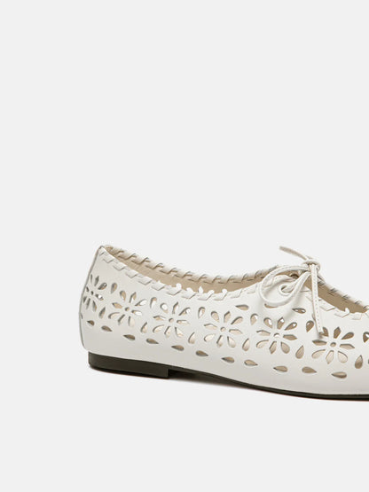 PAZZION, Quenara Floral Cutout Leather Flats, Beige