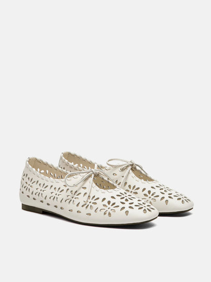 PAZZION, Quenara Floral Cutout Leather Flats, Beige