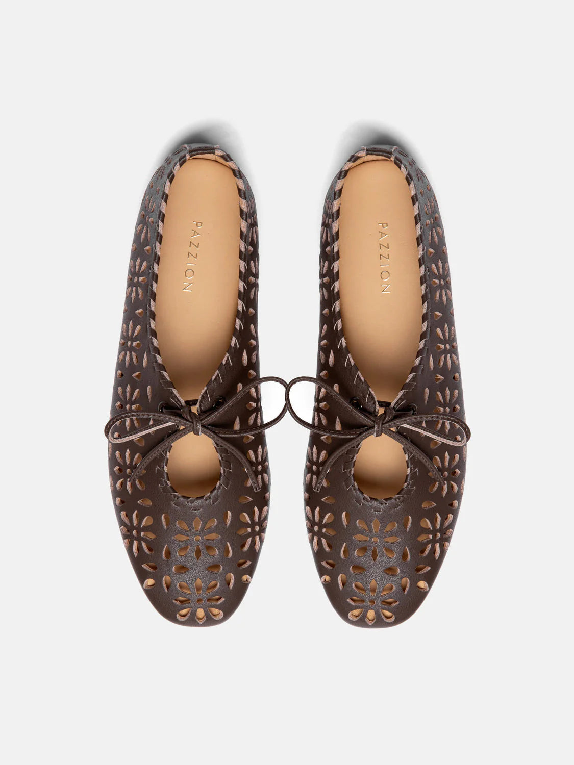PAZZION, Quenara Floral Cutout Leather Flats, Darkbrown