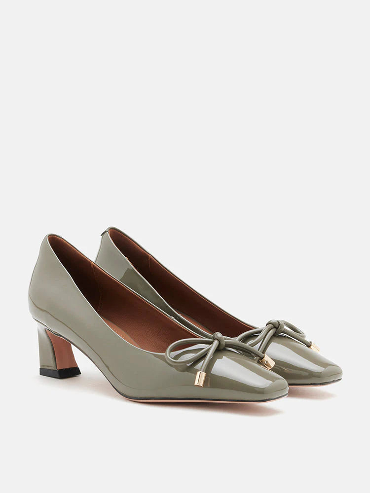 PAZZION, Quinella Bow Patent Heels, Grey