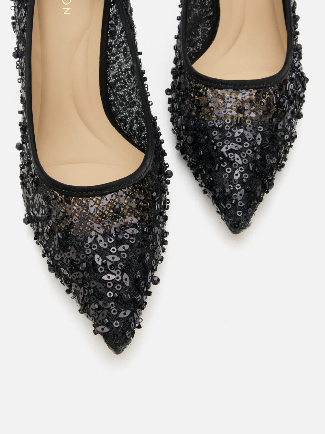 PAZZION, Raena Sequined Mesh Heels, Black