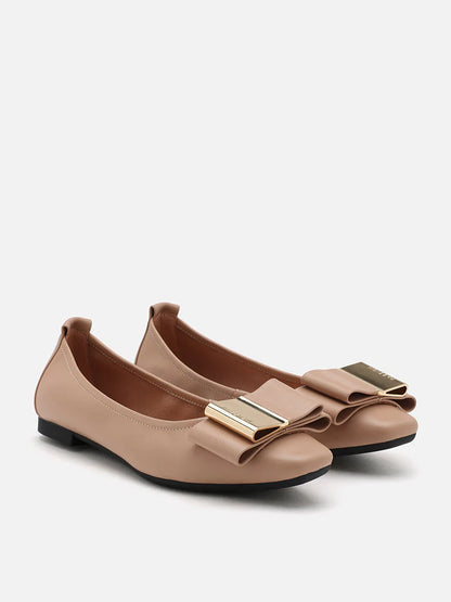 PAZZION, Ramona Gold Tone Bow Flats, Almond