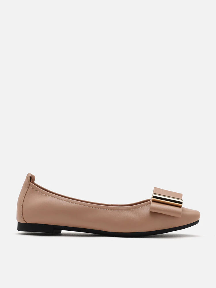 PAZZION, Ramona Gold Tone Bow Flats, Almond