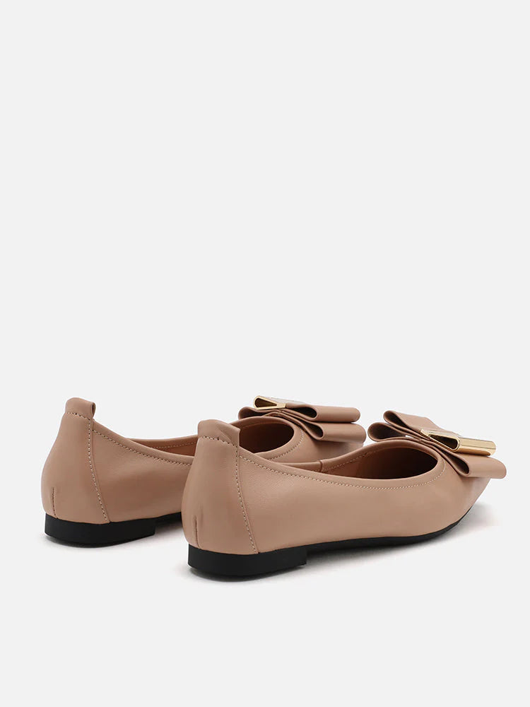 PAZZION, Ramona Gold Tone Bow Flats, Almond