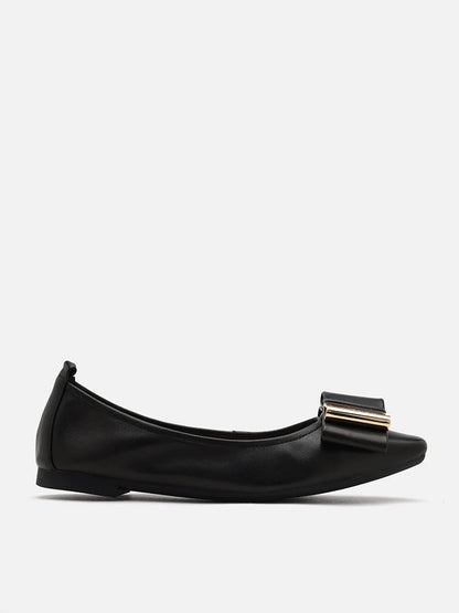 PAZZION, Ramona Gold Tone Bow Flats, Black