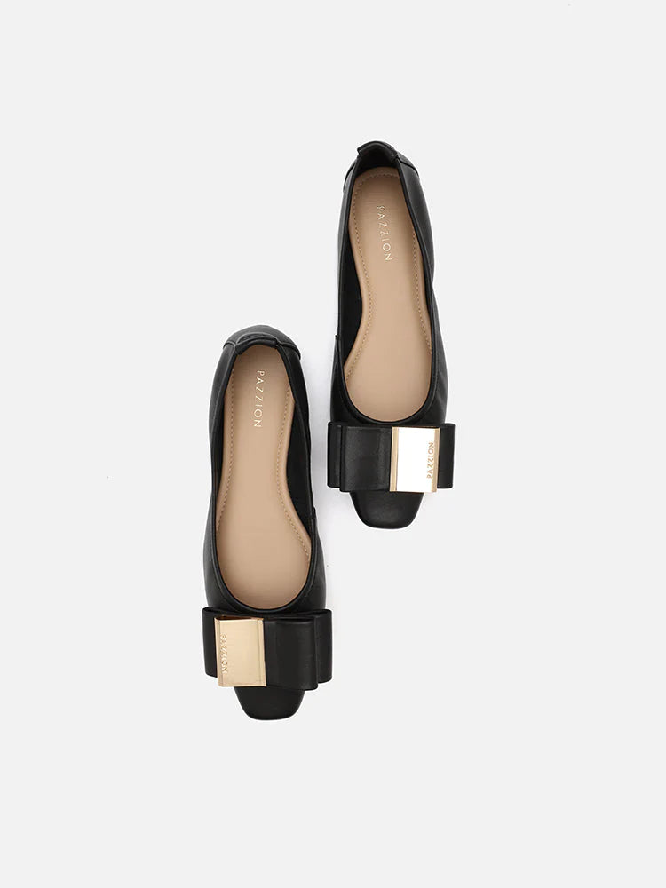 PAZZION, Ramona Gold Tone Bow Flats, Black