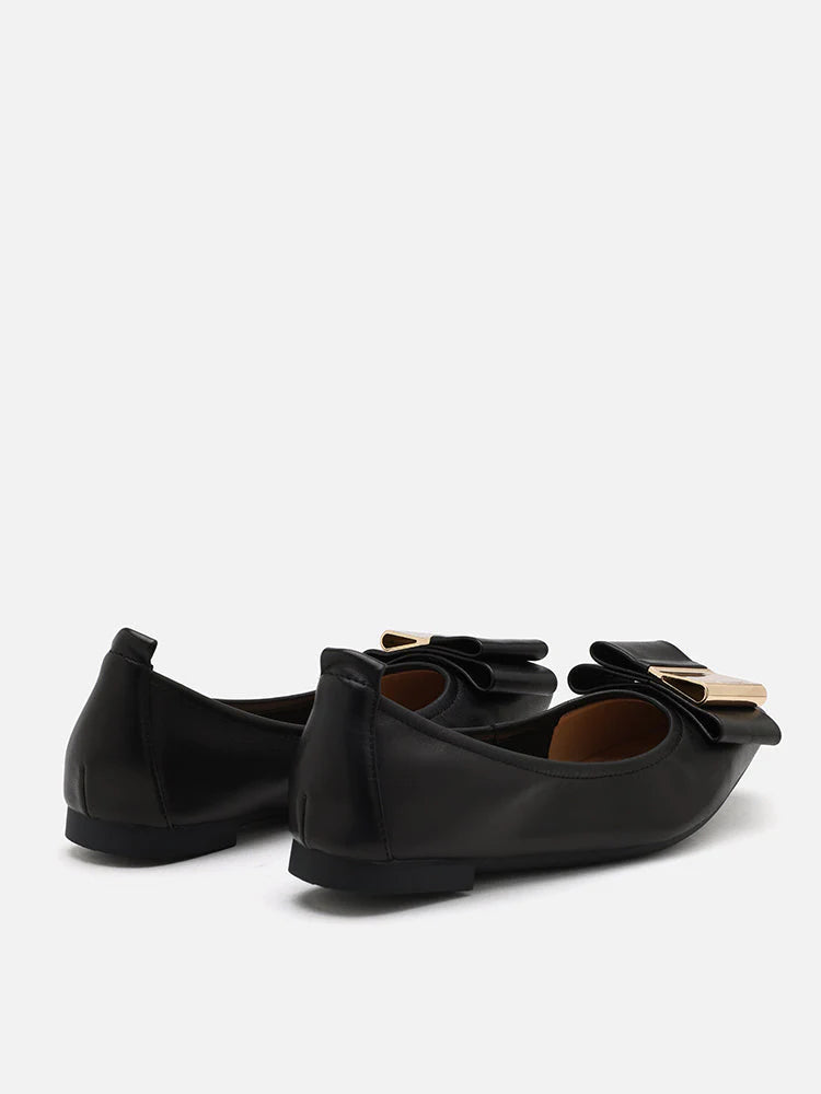 PAZZION, Ramona Gold Tone Bow Flats, Black