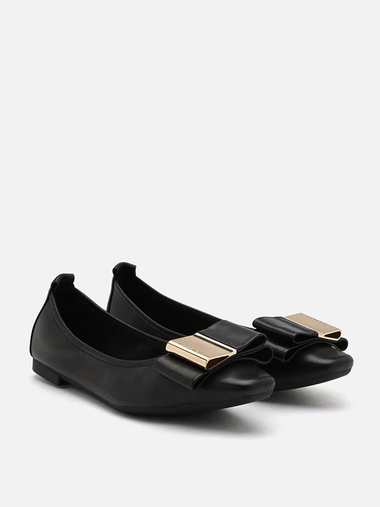 PAZZION, Ramona Gold Tone Bow Flats, Black