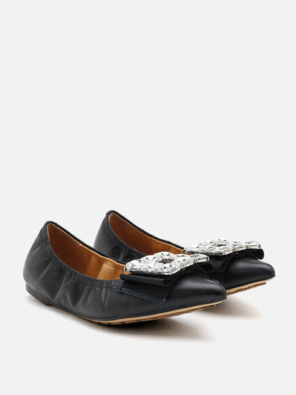 PAZZION, Raquel Diamante Pointed Toe Flats, Black