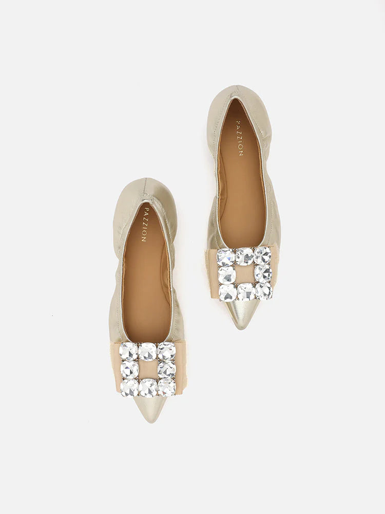 PAZZION, Raquel Diamante Pointed Toe Flats, Gold