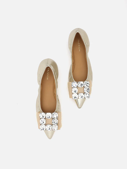 PAZZION, Raquel Diamante Pointed Toe Flats, Gold