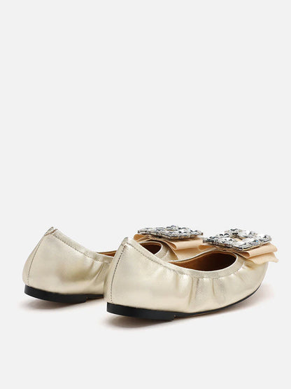 PAZZION, Raquel Diamante Pointed Toe Flats, Gold