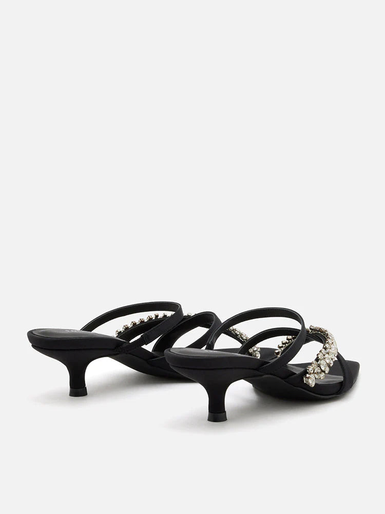 PAZZION, Ratana Crystal Embellished Strap Heel Sandals, Black