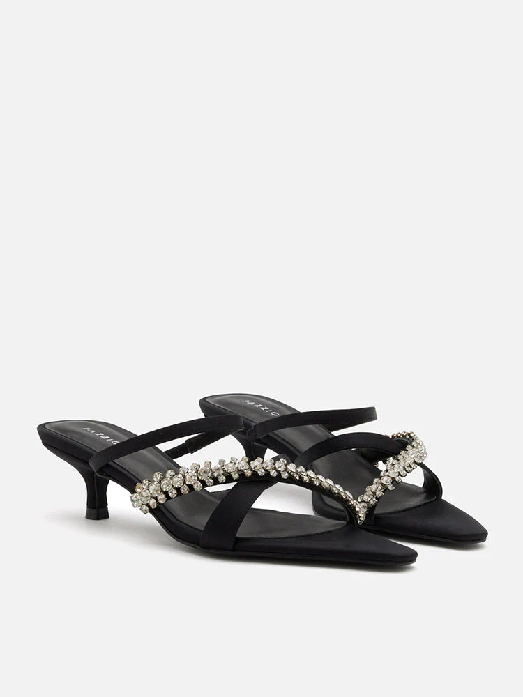 PAZZION, Ratana Crystal Embellished Strap Heel Sandals, Black