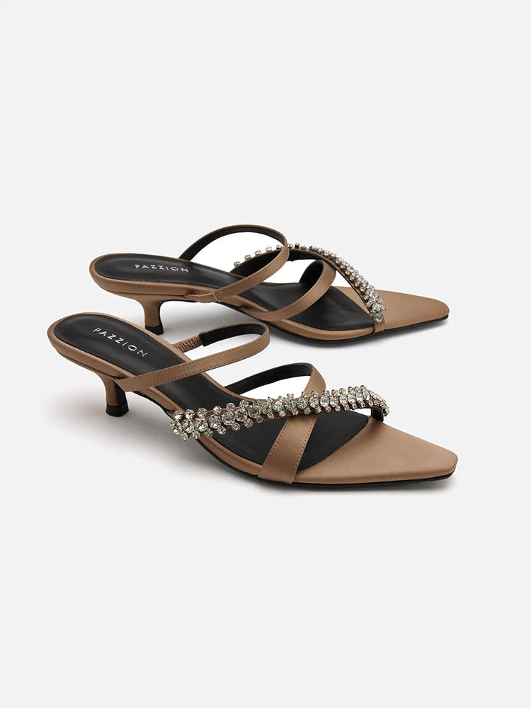 PAZZION, Ratana Crystal Embellished Strap Heel Sandals, Gold