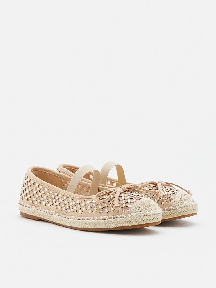 PAZZION, Rayna Crystal Embellished Espadrilles Flats, Almond