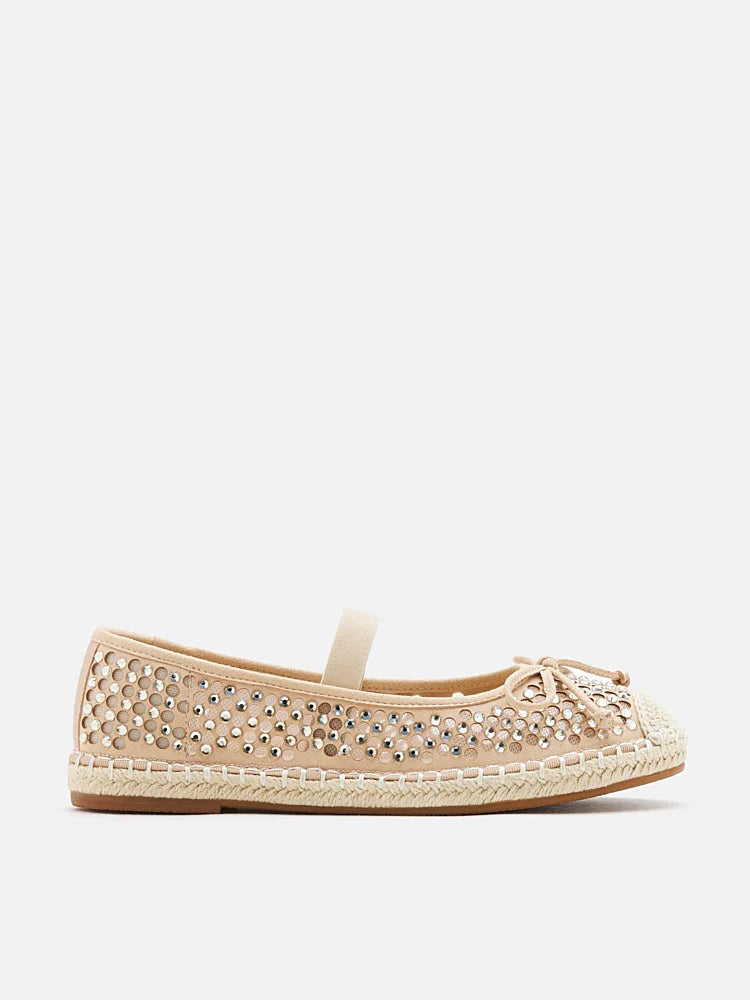 PAZZION, Rayna Crystal Embellished Espadrilles Flats, Almond