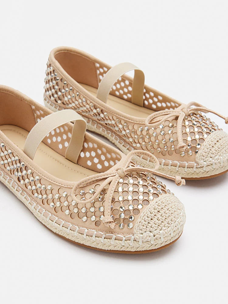 PAZZION, Rayna Crystal Embellished Espadrilles Flats, Almond