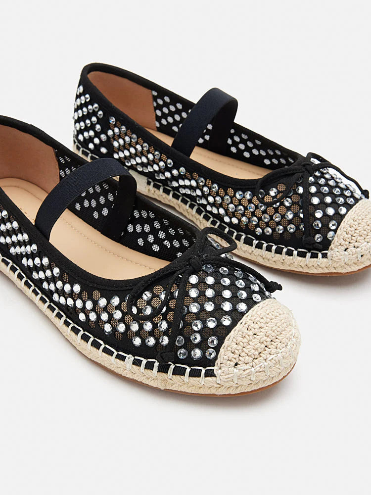 PAZZION, Rayna Crystal Embellished Espadrilles Flats, Black