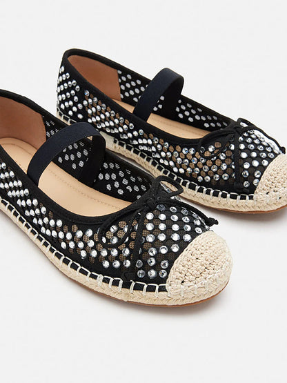 PAZZION, Rayna Crystal Embellished Espadrilles Flats, Black