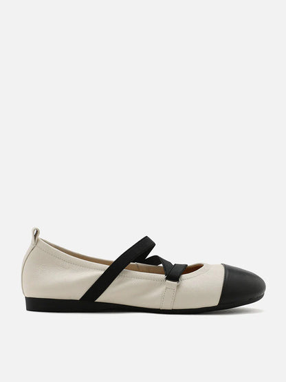 PAZZION, Reese Cross Strap Toe Cap Flats, Beige