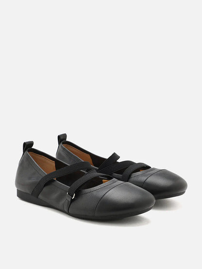 PAZZION, Reese Cross Strap Toe Cap Flats, Black