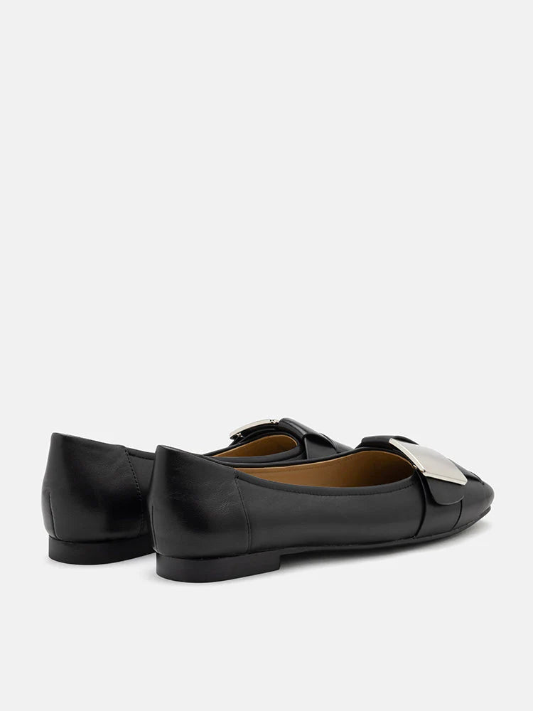 PAZZION, Reese Weaved Silver Buckled Flats, Black