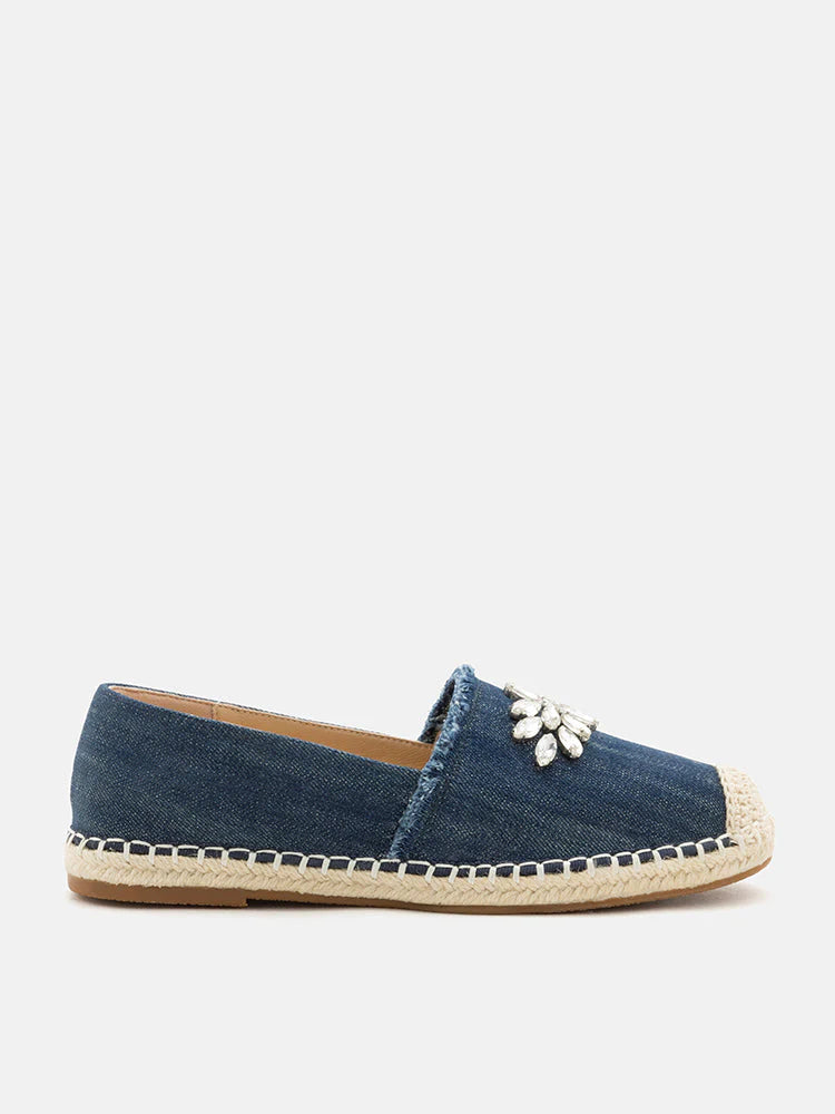 PAZZION, Regina Crystal Embellished Denim Espadrilles, Blue