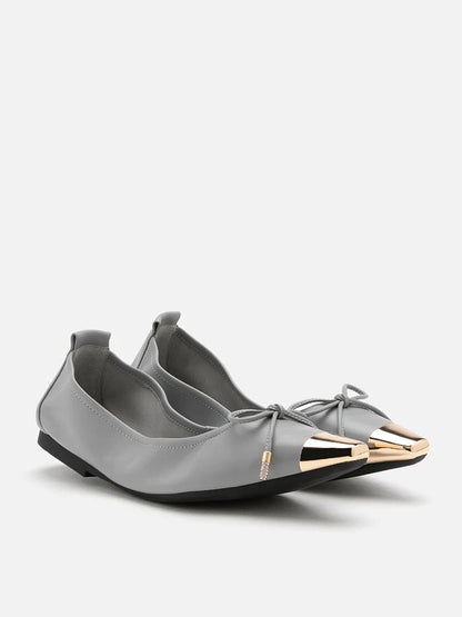 PAZZION, Reign Metal Toe Cap Bow Foldable Flats, Grey