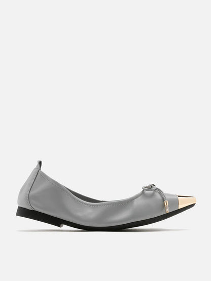 PAZZION, Reign Metal Toe Cap Bow Foldable Flats, Grey