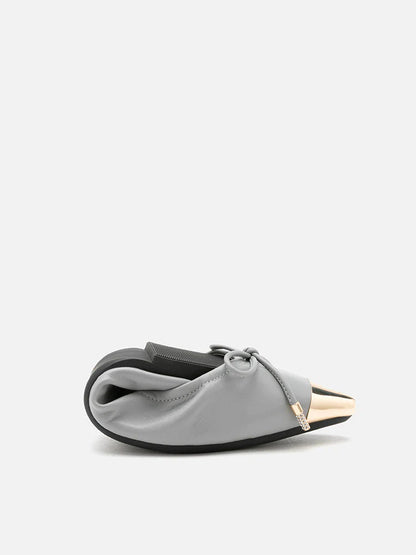 PAZZION, Reign Metal Toe Cap Bow Foldable Flats, Grey