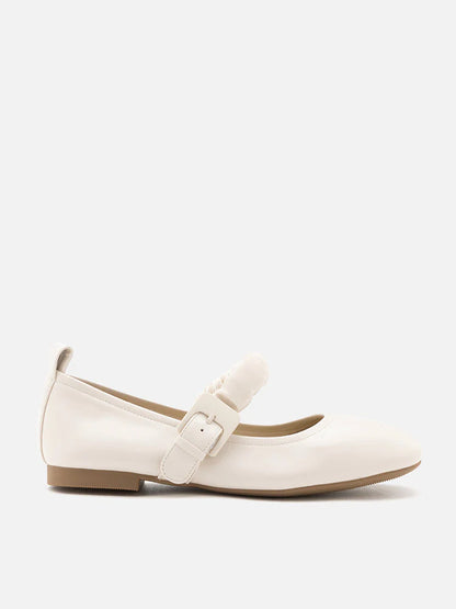 PAZZION, Remi Ruched Strap Mary Janes, Beige