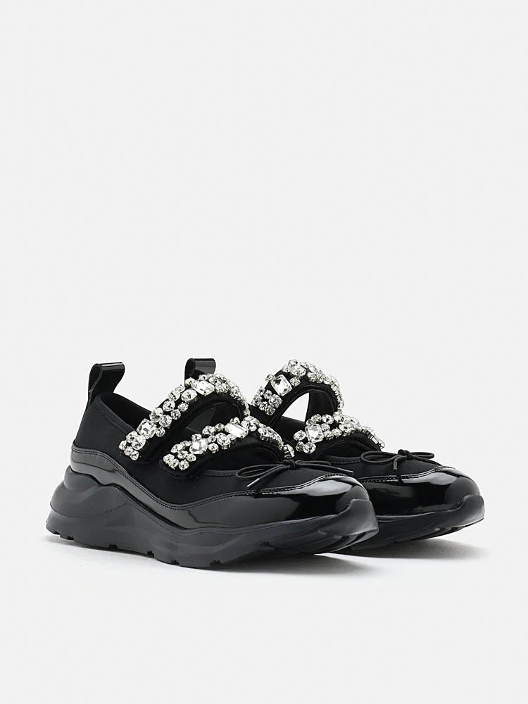 PAZZION, Renae Diamante Embellished Bow Sneakers, Black