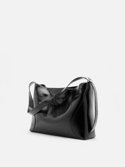 PAZZION, Rexine Textured Buckle Shoulder Bag, Black