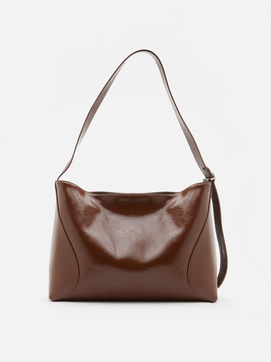 PAZZION, Rexine Textured Buckle Shoulder Bag, Brown