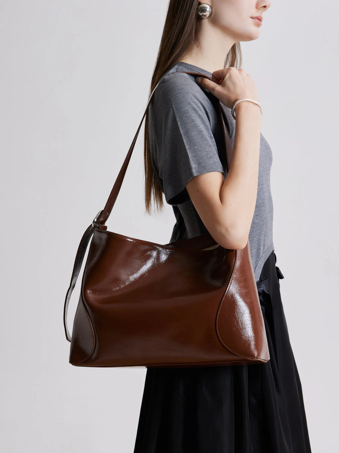 PAZZION, Rexine Textured Buckle Shoulder Bag, Brown