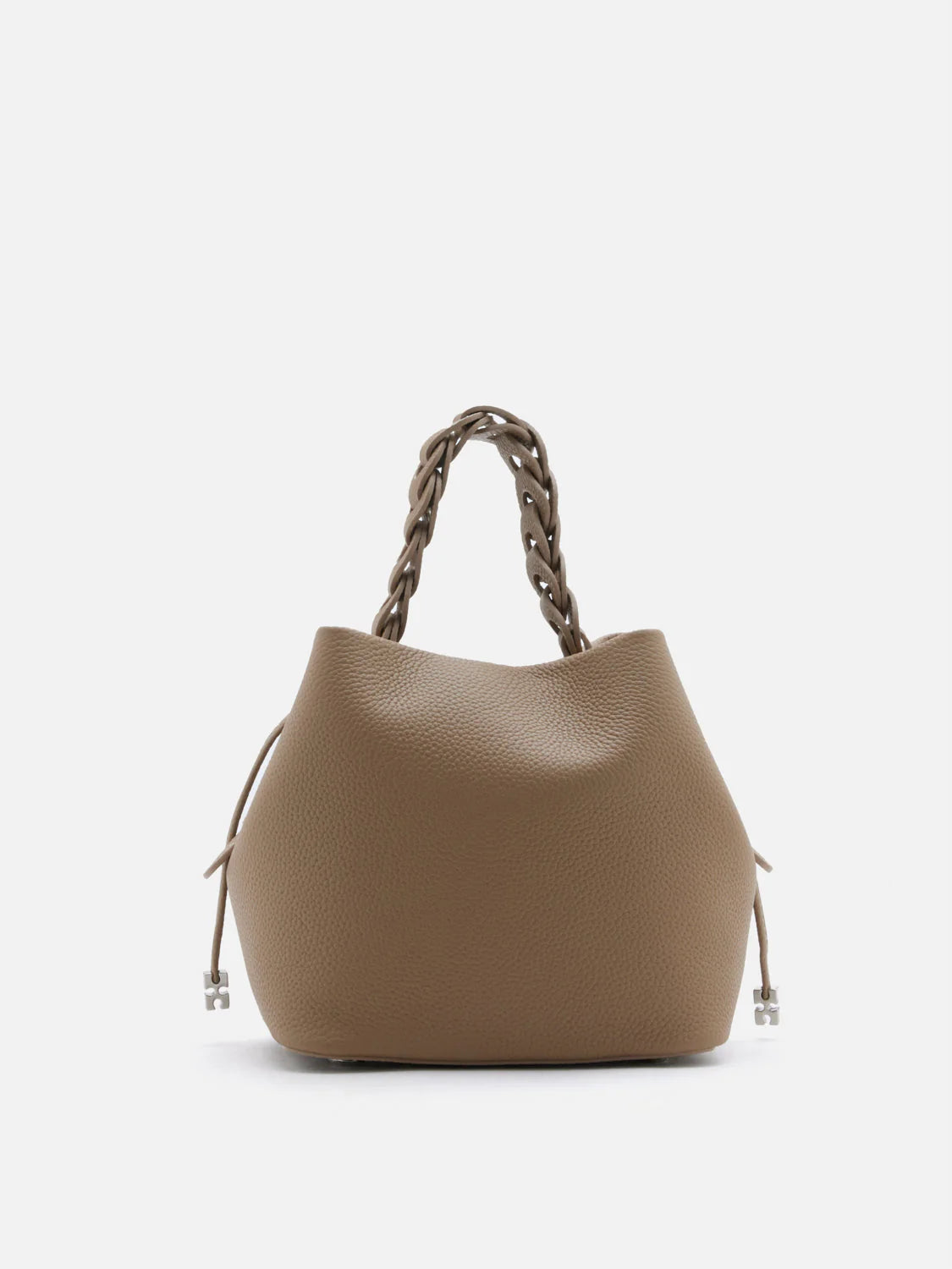 PAZZION, Reza Braided Handle Bucket Bag, Khaki