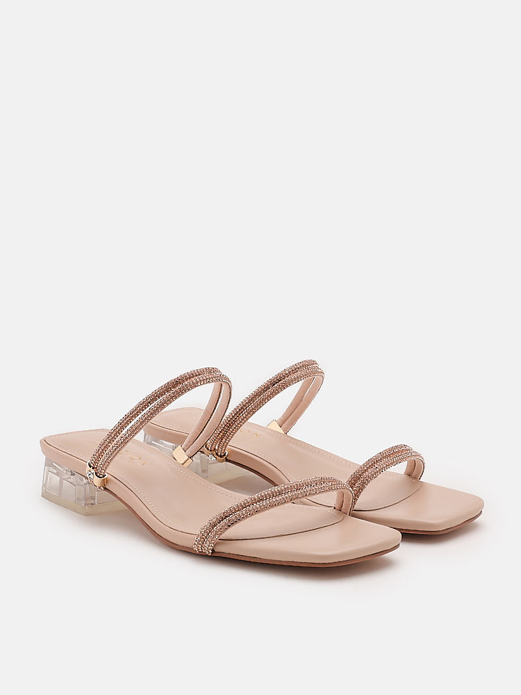 PAZZION, Rhya Embellished Strappy Open Toe Sandals, Almond