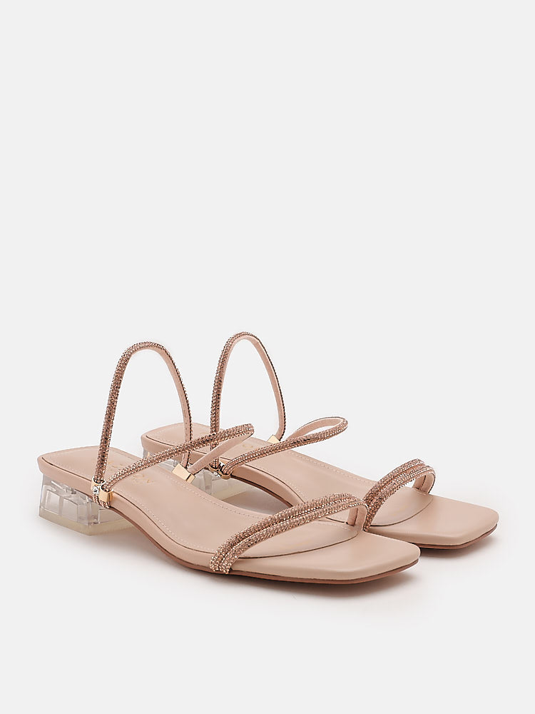 PAZZION, Rhya Embellished Strappy Open Toe Sandals, Almond