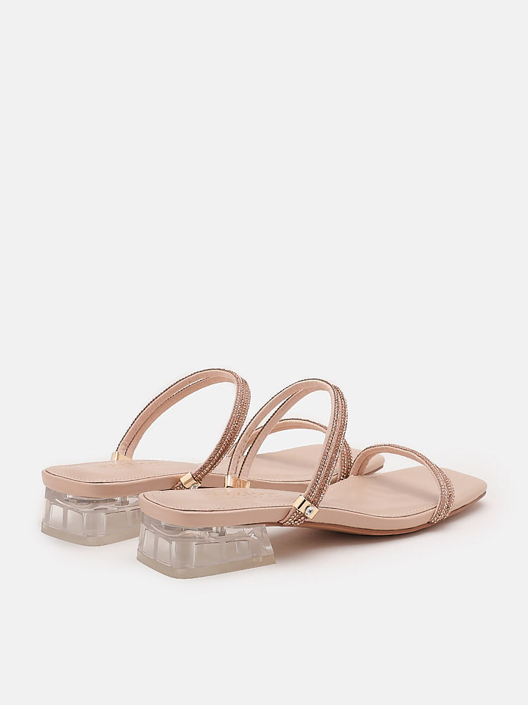 PAZZION, Rhya Embellished Strappy Open Toe Sandals, Almond