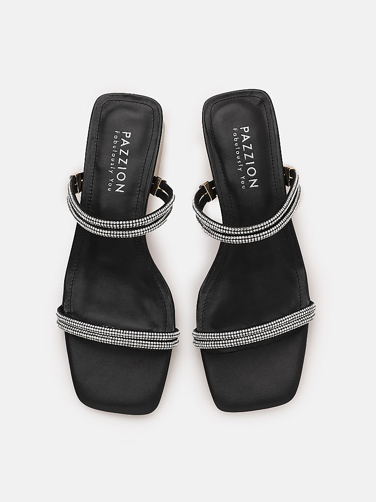 PAZZION, Rhya Embellished Strappy Open Toe Sandals, Black