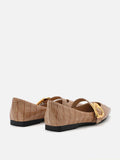 PAZZION, Riley Gold Buckled Embossed Leather Mary Janes, Almond