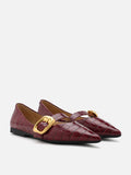 PAZZION, Riley Gold Buckled Embossed Leather Mary Janes, Wine