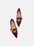 PAZZION, Riley Gold Buckled Embossed Leather Mary Janes, Wine