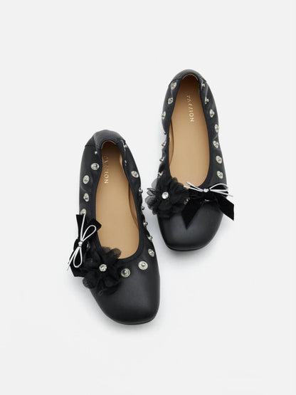 PAZZION, Rolene Clip-Stud Charmed Flats, Black